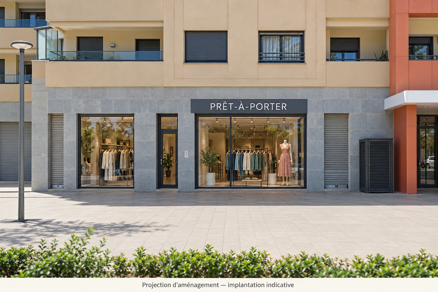 Projection d’aménagement d’une boutique de prêt-à-porter avec deux vitrines